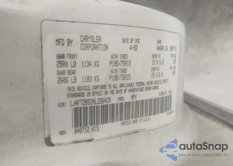 1992 Jeep Cherokee из США, поврежденный, VIN 1J4FT28S2NL226429